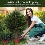 15.7 inch Height Set of Two Artificial Cypress Topiary – Breathe Life & Lushness into Any Space – Lifelike – UV-Resistant Great for Indoors & Outdoor - Easy to Install – Fade-Proof