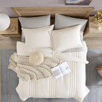 Monbix Full Comforter Set - 7 Pieces White Bed in a Bag Full Size Bedding Sets with Comforters, All Seasons Down Alternative Comforter with Sheets,Pillowcases & Shams