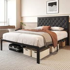Queen Bed Frame with Headboard Linen Upholstered Bed Frame Platform,All Metal Slats Support Platform Bed Frame with Storage Space,Easy Assembly,Noise Free,No Box Spring Needed,Grey