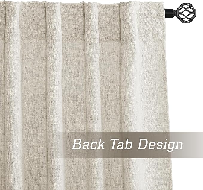 RYB HOME Living Room and Dining Room Curtains and Drapes Linen Sheer, Light Filtering Curtains 96 inches Long, Back Tab/Rod Pocket, Cream Colored, W 52 x L 96 inches, 2 Panels Set