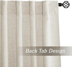 RYB HOME Living Room and Dining Room Curtains and Drapes Linen Sheer, Light Filtering Curtains 120 inches Long, Back Tab/Rod Pocket, Cream Colored, W 52 x L 120 inches, 2 Panels Set