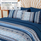 Cottolester Boho Comforter Set California King Size,8 Pieces Navy Blue Bohemian Striped Bed in a Bag,Paisley Soft Microfiber Bedding Comforter Set