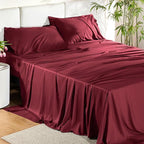 Bedsure Full Size Bed Sheets, Cooling Sheets, Rayon Derived from Bamboo, Breathable & Soft, Deep Pocket Up to 16 Inches, Hotel Luxury Silky Bedding for Hot Sleepers, Burgundy
