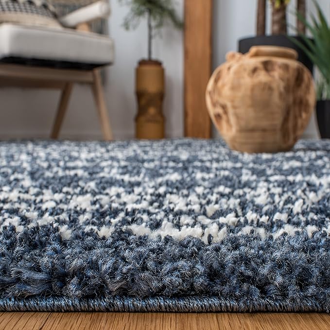 SAFAVIEH Arizona Shag Collection Runner Rug - 2'3" x 10' Runner, Slate Blue & Ivory, Moroccan Design, Non-Shedding, 1.6-inch Thick, Ideal for High Traffic Areas in Living Room, Bedroom (ASG741L-210)