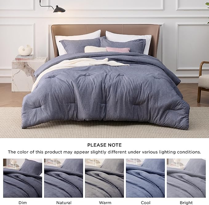 Bedsure Full Comforter Set - Denim Grey Soft Bedding for All Seasons, Cationic Dyed Bed Set, 3 Pieces, 1 Full Size Comforter (82"x86") and 2 Pillow Shams (20"x26"+2")