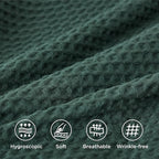 Bedsure Cotton Duvet Cover Queen - 100% Cotton Waffle Weave Forest Green Duvet Cover Queen Size, GentleSoft™ and Breathable Bedding Set for All Season, 3 Pieces, 90"x90"