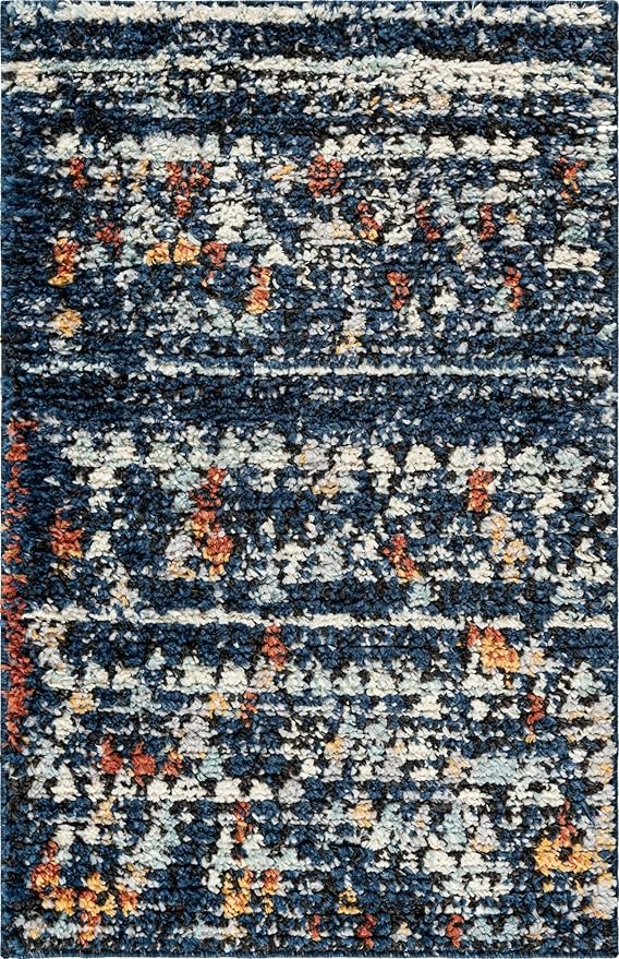 Rugs.com Morocco Collection Rug – 2' x 3' Navy Blue High-Pile Rug Perfect for Living Rooms, Large Dining Rooms, Open Floorplans
