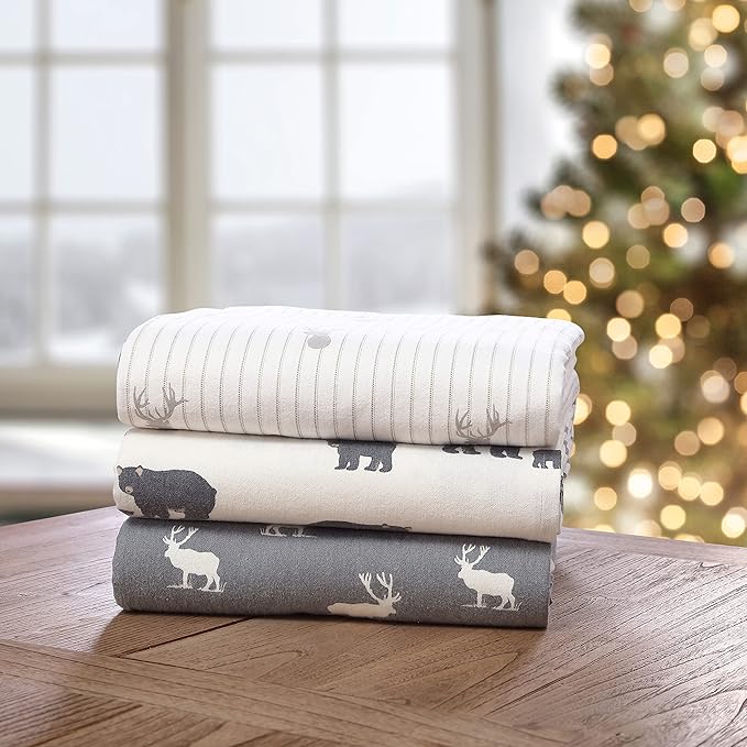 Eddie Bauer - Queen Sheets, Cotton Flannel Bedding Set, Brushed For Extra Softness, Cozy Home Decor (Elk Grove, Queen)