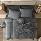 Monbix Twin XL Size Comforter Set - Extra Long 5 Pieces Dorm Bedding Sets, Quilting Design Fluffy Bed in a Bag Twin XL with Sheets, Pillowcase & Sham(Grey)