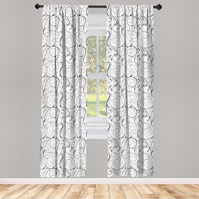 Ambesonne Black and White Curtains, Scribble Swirling Motifs Spiral Floral Stems Modern Abstract Scroll, Window Treatments 2 Panel Set for Living Room Bedroom, Pair of - 28" x 63", White Charcoal Grey