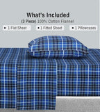 RUVANTI Flannel Sheets Twin XL Size - 100% Cotton Double Brushed Twin XL Sheet Sets, Deep Pockets 16 Inches, All Seasons Breathable & Extra Soft Bed Sheets, Warm & Cozy, 3 Piece, Blue Plaid