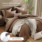 Monbix Queen Comforter Set - 7 Pieces Cationic Dyeing Brown Bed in a Bag Queen Bedding Sets with Comforter, Sheets, Pillowcases & Shams, Reversible Bedding Comforters Sets