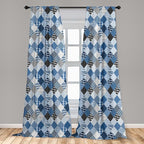 Ambesonne Geometric Window Curtains, Geometrical Diamond Shaped Lines with Various Nostalgic Fashioned Old Pattern, Decorative Panels Set of 2 with Rod Pocket, Pair of - 28" x 63", Black Blue