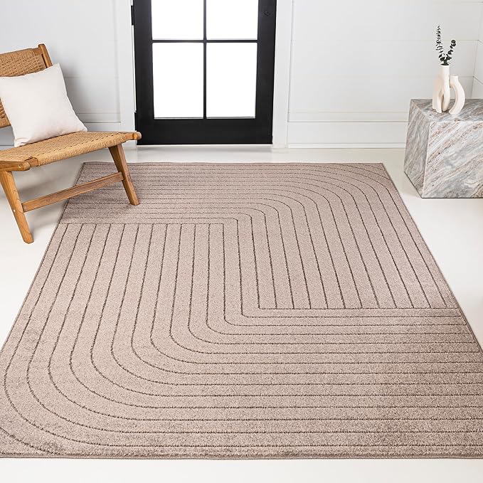 Eyely NCS101C-4 Odense High-Low Minimalist Angle Geometric Light Taupe 4 ft. x 6 ft. Indoor/Outdoor Area Rug, for Home, Backyard, Patio, Porch, Bedroom, Kitchen, Living Room