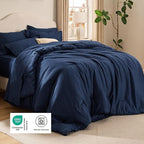 Bedsure Full Comforter Set Navy - Bed in a Bag Full Size Bedding 7 Pieces, Cationic Dyed Bed Set Gift for Family, Navy Soft Bedding for All Seasons Comforter with Sheets, Pillowcases & Shams
