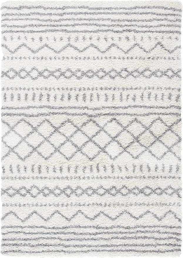 SAFAVIEH Arizona Shag Collection Area Rug - 6'7" Square, Ivory & Grey, Moroccan Design, Non-Shedding & Easy Care, 1.6-inch Thick Ideal for High Traffic Areas in Living Room, Bedroom (ASG741F)