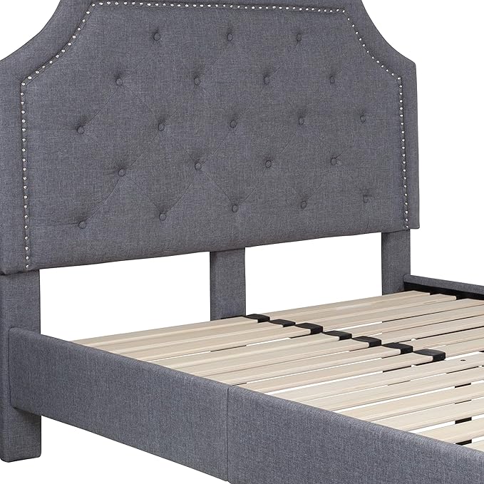 Flash Furniture Brighton Full Size Tufted Upholstered Platform Bed in Light Gray Fabric