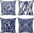 Ambesonne Vintage Throw Pillow Cushion Case Pack of 4, Abstract Grunge Effect Brushstrokes and Waving Striping Stains Paisley Drops, Modern Accent Double-Sided Digital Printing, 24", Violet Blue White