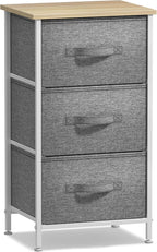 Sorbus Nightstand with 3 Drawers - Bedside Furniture & Night Stand End Table Dresser with Steel Frame, Wood Top, Easy Pull Fabric Bins for Home, Bedroom Accessories, Office & Dorm