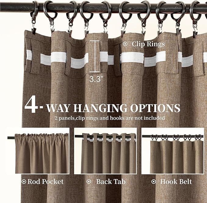 KangBang Extra Long 102" Blackout Linen Drapes, Back Tab Loop Pocket Hook Belt UV Protection Energy Saving Bedroom Draperies for High Ceiling Living Rooms, Biscuit,52x102 Inch