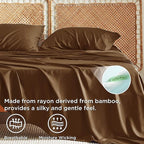 Bedsure Queen Sheet Set, Rayon Derived from Bamboo, Cooling Sheets, Breathable & Soft, Deep Pocket Up to 16 Inches, Hotel Luxury Silky Bedding for Hot Sleepers, Brown