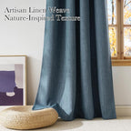 NICETOWN Short Faux Linen Mist Blue Blackout Curtains 63 inches Long for Kitchen - Privacy Panels for Living Room Bedroom, Modern Farmhouse Style Easy Care Grommet Top, 2 Panels, W42 by L63