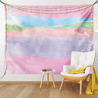 Lunarable Abstract Tapestry Queen Size, Paintbrush Watercolor Large Pastel Horizontal Stripes in Various Tones Boho Print, Wall Hanging Bedspread Bed Cover Wall Decor, Queen Size, Lilac Pink