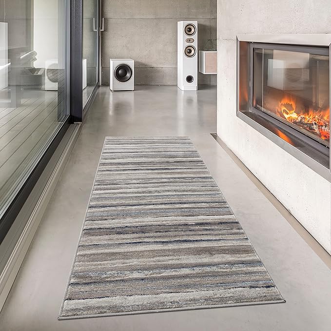 RUG BRANCH Havana 2' x 8' (2'3" X 8') Scandinavian Indoor Runner Rug, Contemporary, Blue Brown - Entryway, Hallway, Bathroom, and Kitchen