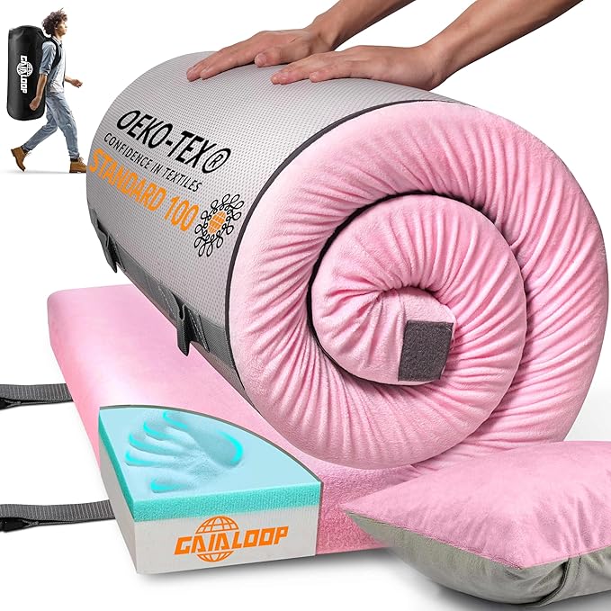 3 Inch GAIALOOP Thick Memory Foam Camping Mattress Sleeping Pad [Car/Tent/Cot] Glamping Portable Floor Mat Roll Up Futon Mattress for Guests Sleepover
