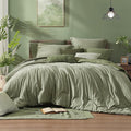 Monbix Oversized Queen Comforter Set - 7 Pieces Cationic Dyeing Sage Green Bed in a Bag Bedding Sets with Comforter, Sheets, Pillowcases & Shams, Reversible Bedding Comforters Sets