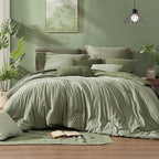 Monbix Oversized Queen Comforter Set - 7 Pieces Cationic Dyeing Sage Green Bed in a Bag Bedding Sets with Comforter, Sheets, Pillowcases & Shams, Reversible Bedding Comforters Sets