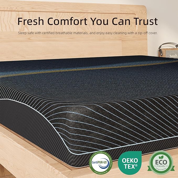 Crystli Full Mattress 14 Inch, Gel Memory Foam Full Size Mattresses, Activated Charcoal Infused, Medium Firm Bed Mattress in a Box for Pressure Relief, Fiberglass-Free, CertiPUR-US Certified, Black