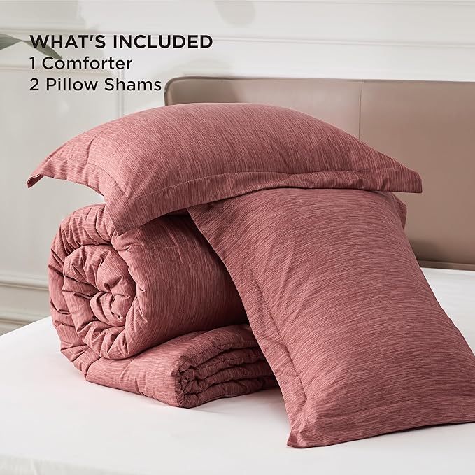 Bedsure Full Comforter Set - Pink Clay Soft Bedding for All Seasons, Cationic Dyed Bed Set, 3 Pieces, 1 Full Size Comforter (82"x86") and 2 Pillow Shams (20"x26"+2")