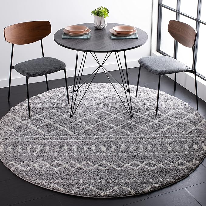 SAFAVIEH Arizona Shag Collection 8' Round Ivory/Beige ASG741G Moroccan Non-Shedding 1.6-inch Thick Area Rug