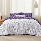 Bedsure Twin/Twin XL Comforter Set - Dark Purple Bed Set, 2 Pieces Cute Floral Bedding, 1 Soft Reversible Botanical Flowers Comforter and 1 Pillow Sham