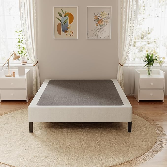 Twin Box Spring, 7 Inch Twin Box Spring Only, 3000 lbs Heavy Duty Metal Frame Mattress Foundation with Fabric Cover, Easy Assembly-Noise Free