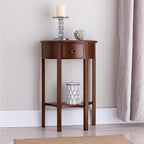 Seneca Solid Wood Demilune Console Table with Shelf and Drawer, Pecan, Perfect for Entryways, Hallways, and Stair Landings – Leick Home, 9030