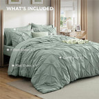 Bedsure Full Size Comforter Sets - Bedding Sets Full 7 Pieces, Pintuck Bed in a Bag Sage Green Bed Set with Comforter, Sheets, Pillowcases & Shams
