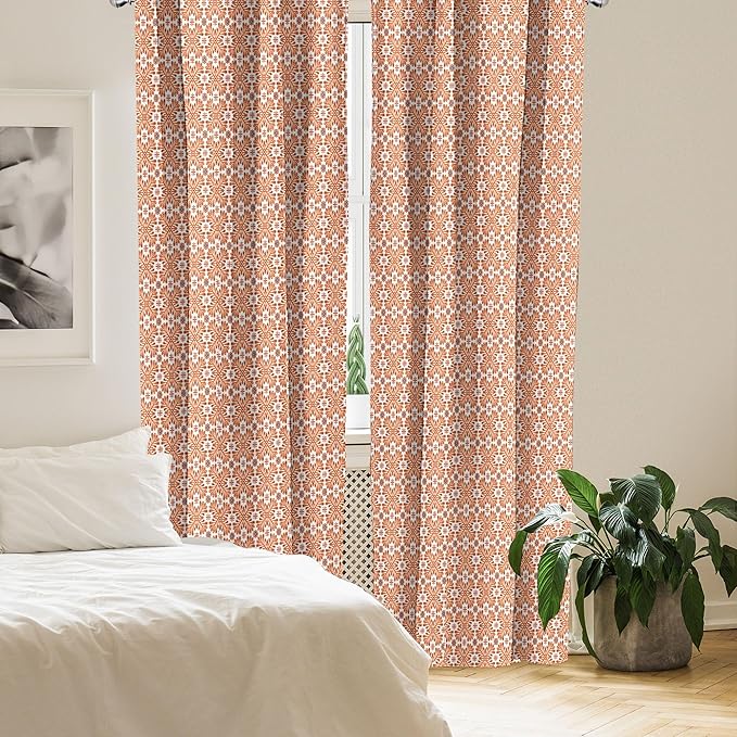 Ambesonne Scandinavian Window Curtains, Flower Like Motifs Folk Art in Tangerine Tones, Lightweight Decorative Panels Set of 2 with Rod Pocket, 56" x 84", Sienna Sky