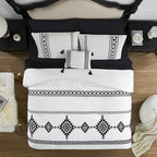MaiRêve Embroidery Comforter Set King Size 7 Pieces, Boho Farmhouse Western Bedding All Season Bed in A Bag, White Black King Comforter Set with Sheets, Pillowcases & Shams