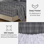 RUVANTI Flannel Sheets Twin XL Size - 100% Cotton Double Brushed Twin XL Sheet Sets, Deep Pockets 16 Inches, All Seasons Breathable & Extra Soft Bed Sheets, Warm & Cozy, 3 Piece, Grey Plaid