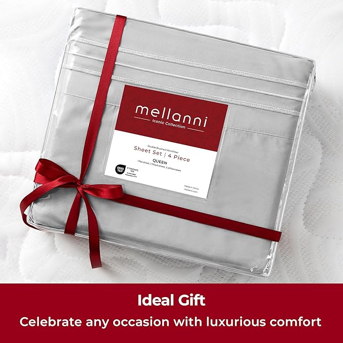 Mellanni Twin XL Sheets Set - 3 PC Iconic Collection Bedding - Hotel Luxury, Extra Soft, Cooling Bed Sheets - Wrinkle, Fade, Stain Resistant (Twin Extra Long, Light Gray)