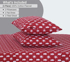 RUVANTI Flannel Sheets King Size - 100% Cotton Brushed King Size Sheets Set - Deep Pockets 16 Inches Bed Sheets - All Seasons Breathable & Extra Soft - Warm & Cozy, 4 Piece, Red Christmas