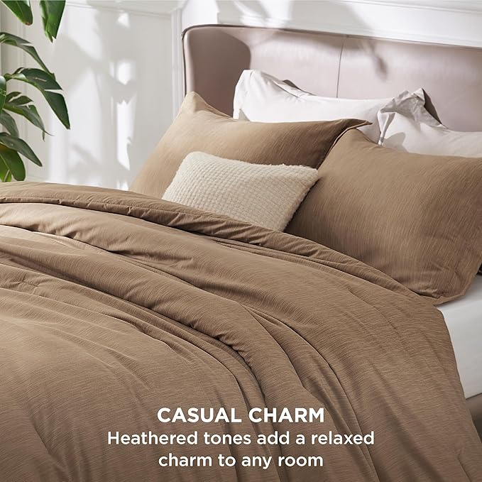 Bedsure King Size Comforter Set - Brown Soft Bedding for All Seasons, Cationic Dyed Bed Set, 3 Pieces, 1 King Size Comforter (104"x90") and 2 Pillow Shams (20"x36"+2")