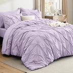 Bedsure Queen Comforter Set Light Purple - Bed in a Bag Queen Size Bedding 7 Pieces, GentleSoft™ Pintuck Bed Set Gift for Family, Pinch Pleat All Season Comforter with Sheets, Pillowcases & Shams