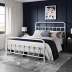 Yaheetech Classic Metal Platform Bed Frame Mattress Foundation with Victorian Style Iron-Art Headboard/Footboard/Under Bed Storage/No Box Spring Needed/Queen Size White