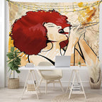 Lunarable Afro Tapestry, Popular Singer Karaoke Style Microphone Performance American Woman, Fabric Wall Hanging Decor for Bedroom Living Room Dorm, 45" X 30", Burgundy Orange
