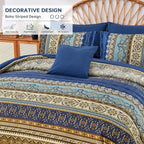 Cottolester Boho Comforter Set California King Size 8 Pieces,Brown Blue Bohemian Comforter Paisley Striped Bed in A Bag,Soft Microfiber Bedding Set for All Season