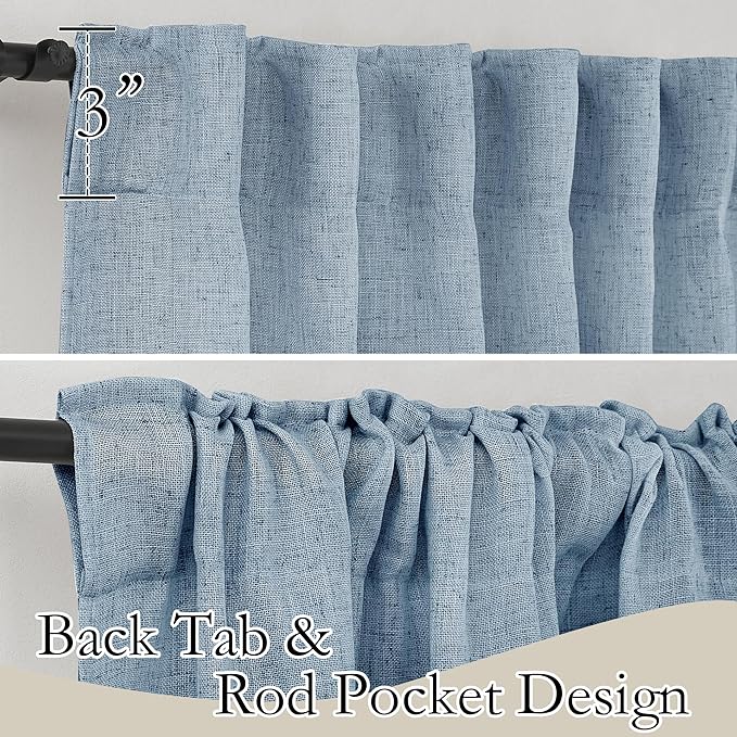 RYB HOME Light Filtering Curtains 95 inches Long 2 Panels Set, Privacy Protected Linen Blend Panels for Farmhouse/Living Room/Dining Room, Dusty Blue, Width 52 inch