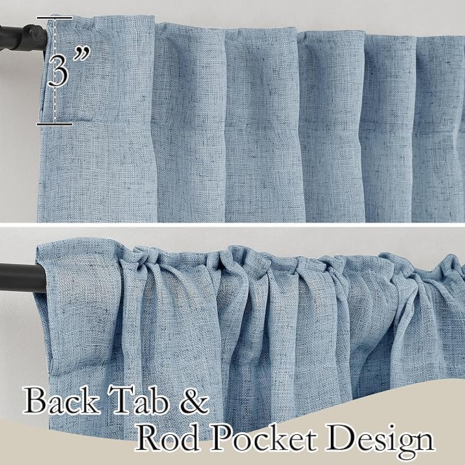 RYB HOME Linen Curtains 120 inches Long, Extra Long Floor Sweeping Semi Sheer Curtains Light Filtering Privacy Linen Blend Drapes for Sliding Glass Door Living Room, 52" inches Wide, Dusty Blue